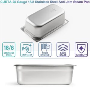 CURTA 6 Pack Anti-Jam Slotted Hotel Pans with Lids, 1/3 Size 4 Inch Deep, NSF Commercial 18/8 Stainless Steel Chafing Steam Table Food Pan with Covers