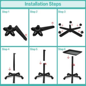 Wuissvnb Salon Tray on Wheels, Adjustable Hairstylist Rolling Tray with Wheels,Premium Aluminum Tattoo Tray,Suitable for spa Hairstylist Salon Trolley cart with Wheels-(Black)