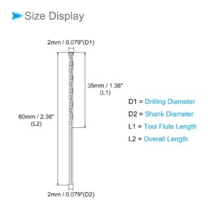 CoCud Solid Carbide Drill Bits, 2mm Diameter, K35 Tungsten Carbide Straight Shank Twist Drill Bits - (Applications: for Stainless Steel Alloy), 1-Piece