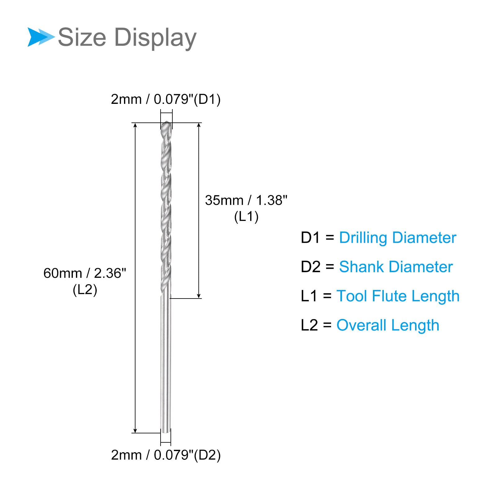 CoCud Solid Carbide Drill Bits, 2mm Diameter, K35 Tungsten Carbide Straight Shank Twist Drill Bits - (Applications: for Stainless Steel Alloy), 1-Piece