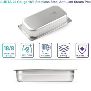 CURTA 6 Pack Anti-Jam Slotted Hotel Pans with Lids, 1/3 Size 2 1/2 Inch Deep, NSF Commercial 18/8 Stainless Steel Chafing Steam Table Food Pan with Covers