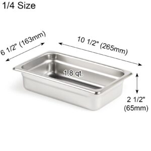 CURTA 6 Pack Anti-Jam Slotted Hotel Pans with Lids, 1/4 Size 2 1/2 Inch Deep, NSF Commercial 18/8 Stainless Steel Chafing Steam Table Food Pan with Covers