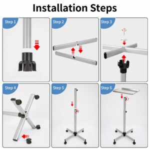 Salon Tray Cart on Wheels-Height Adjustable Color Tray-Salon Service Rolling Tray-Premium Aluminum Color Tray for Hair