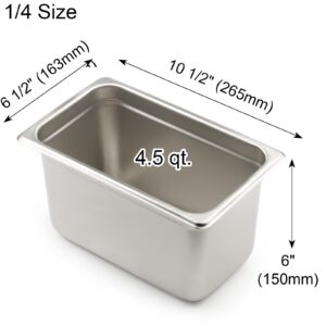 CURTA 6 Pack Anti-Jam Slotted Hotel Pans with Lids, 1/4 Size 2 1/2 Inch Deep, NSF Commercial 18/8 Stainless Steel Chafing Steam Table Food Pan with Covers