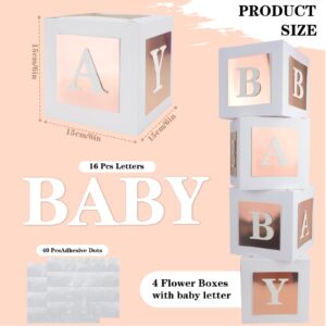 4 Pcs Baby Shower Flower Boxes Centerpieces Decoration Rose Gold Baby Block Floral Holder Centerpiece Baby In Bloom Gender Reveal Birthday Party Decors Table Display Its A Girl Its A Boy