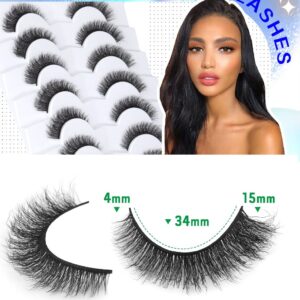 5D Mink Lashes Natural Look False Eyelashes Waved Fluffy Cat Eye Lashes Pack 15mm Short Fake Eyelashes Extension by HeyAlice, 7 Pairs - H07