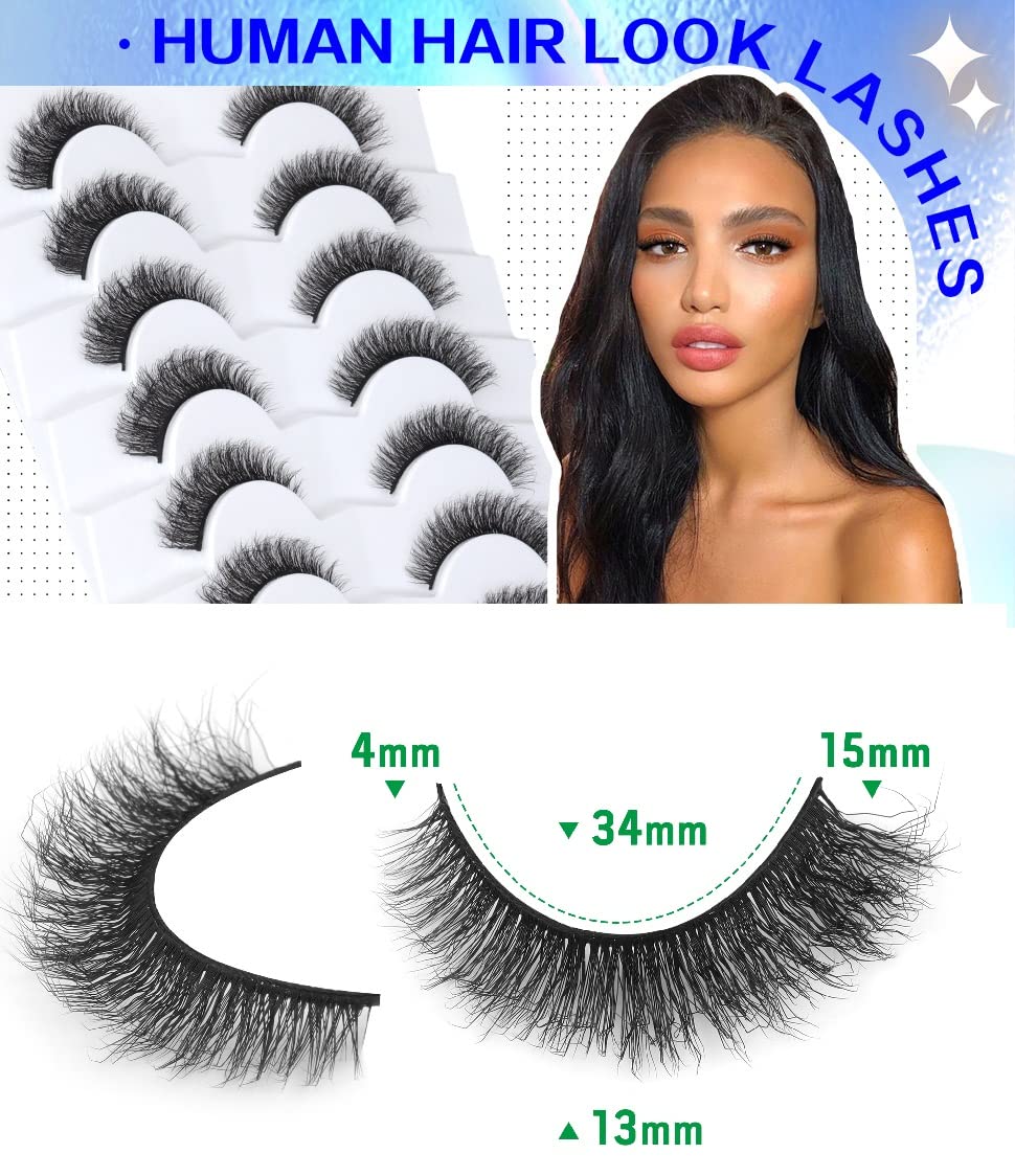 5D Mink Lashes Natural Look False Eyelashes Waved Fluffy Cat Eye Lashes Pack 15mm Short Fake Eyelashes Extension by HeyAlice, 7 Pairs - H07