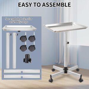 Salon Tray Cart on Wheels-Height Adjustable Color Tray-Salon Service Rolling Tray-Premium Aluminum Color Tray for Hair