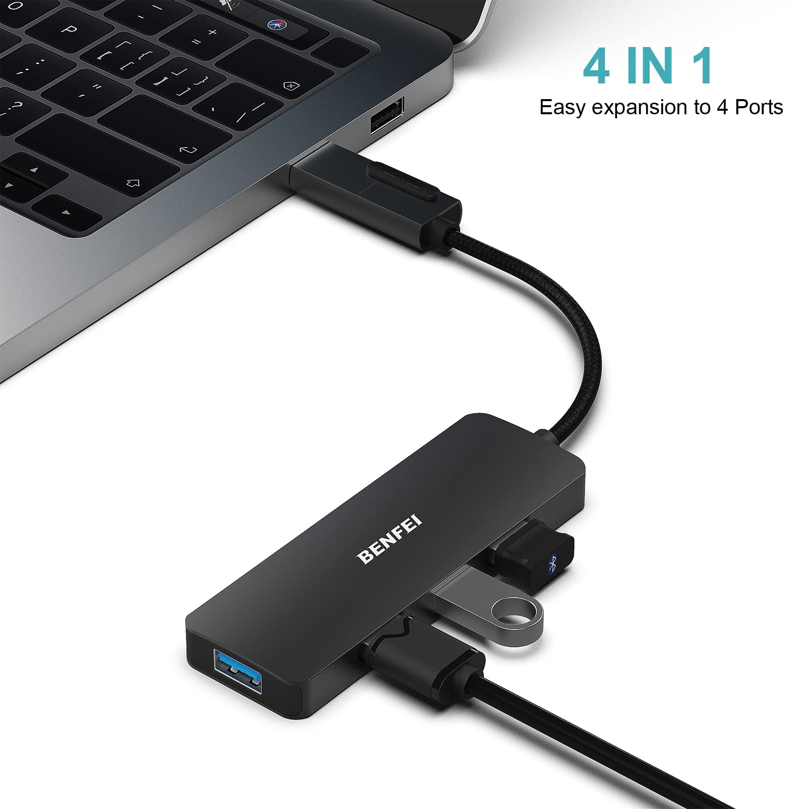 BENFEI USB 3.0 Hub, USB-C HUB, 2-in-1 USB Type-A/Type-C Hub with 4 USB 3.0 Ports Compatible for MacBook, Mac Pro, Mac Mini, iMac, Surface Pro, XPS, PC, Flash Drive, Mobile HDD