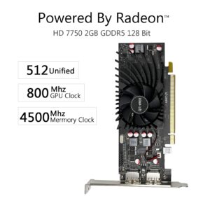 QTHREE Radeon HD 7750 Graphics Card,2GB,GDDR5,128 Bit,2X DisplayPort,Video Card for PC Gaming,Computer GPU,PCI Express x16,Low Profile