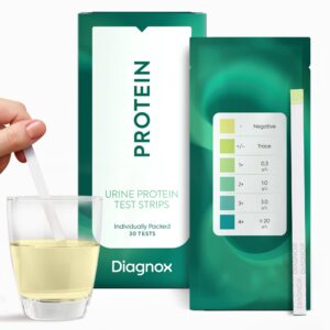 diagnox health protein urine test strips kit - individually packed at home urine protein test strips - urinalysis strips for protein in urine (30 pack)