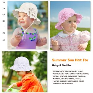 Baby Girl Wide Brim Bucket Hats with UPF 50+ Outdoor Adjustable Beach Hat with Sun Hat(0-6 Months,White-Petal)