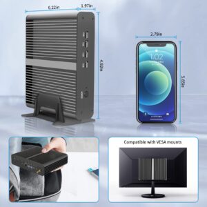 Kinupute Fanless Mini PC, Desktop Computer i7-1165G7 2.8-4.7GHz, Windows 11 Pro, 16G DDR4, 256G NVME SSD, Iris Xe Graphics, HDMI/DP, 8K, Gigabit Ethernet, BT5.1, WiFi 6 for Industrial/Office/HTPC