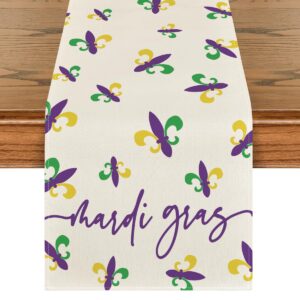 artoid mode iris purple mardi gras table runner, seasonal kitchen dining table decoration for home party decor 13x72 inch