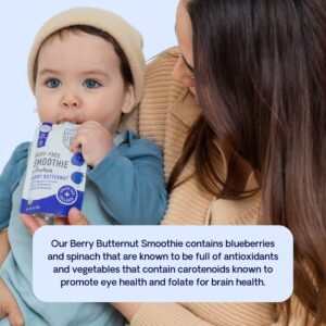 Serenity Kids 6+ Months Dairy-Free Smoothie Baby Food | USDA Organic | Grass Fed Collagen Protein | 3.5 Ounce BPA-Free Pouch | Berry Butternut | 12 Count