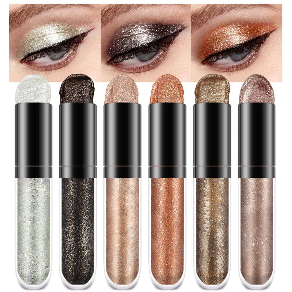 evpct 6 Colors Gold Liquid Glitter Shimmer Eyeshadow Set for Eyes Silver Shimmer Sparkle Shiny Light Glitter Metallic Pigment Colorful Eye Shadow Liner Makeup Palette Kit Quick Drying Longwearing A