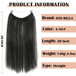 Halo Hair Extensions - Thick Invisible Wire, 20" Straight Long Hairpiece, Adjustable Headband, No Tangle/Shedding, Includes 2 Removable Clips(Straight, 4/88#)