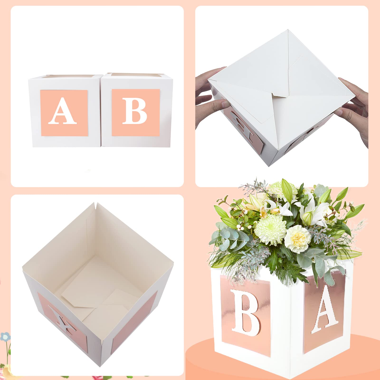 4 Pcs Baby Shower Flower Boxes Centerpieces Decoration Rose Gold Baby Block Floral Holder Centerpiece Baby In Bloom Gender Reveal Birthday Party Decors Table Display Its A Girl Its A Boy