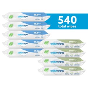 WaterWipes Bundle, Original 300 Count (5 packs) & Textured Clean Wipes 240 Count (4 packs), Plastic-Free, 99.9% Water Based Wipes, Unscented, Hypoallergenic for Sensitive Skin, Packaging May Vary