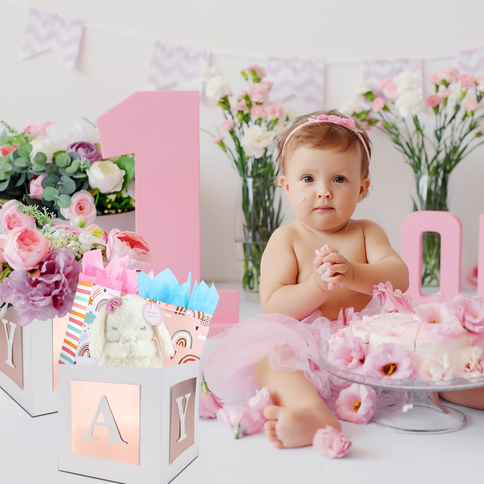 4 Pcs Baby Shower Flower Boxes Centerpieces Decoration Rose Gold Baby Block Floral Holder Centerpiece Baby In Bloom Gender Reveal Birthday Party Decors Table Display Its A Girl Its A Boy