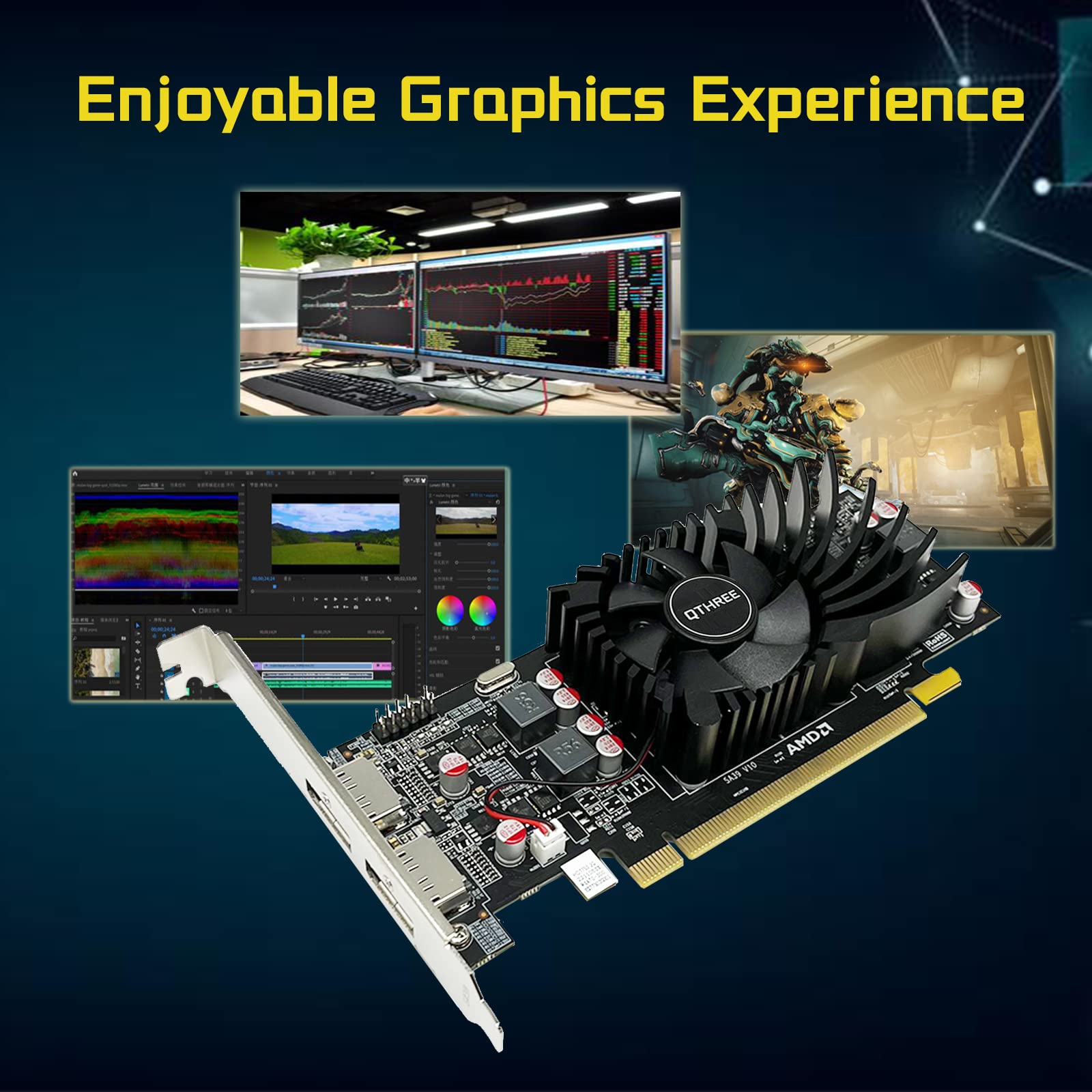 QTHREE Radeon HD 7750 Graphics Card,2GB,GDDR5,128 Bit,2X DisplayPort,Video Card for PC Gaming,Computer GPU,PCI Express x16,Low Profile