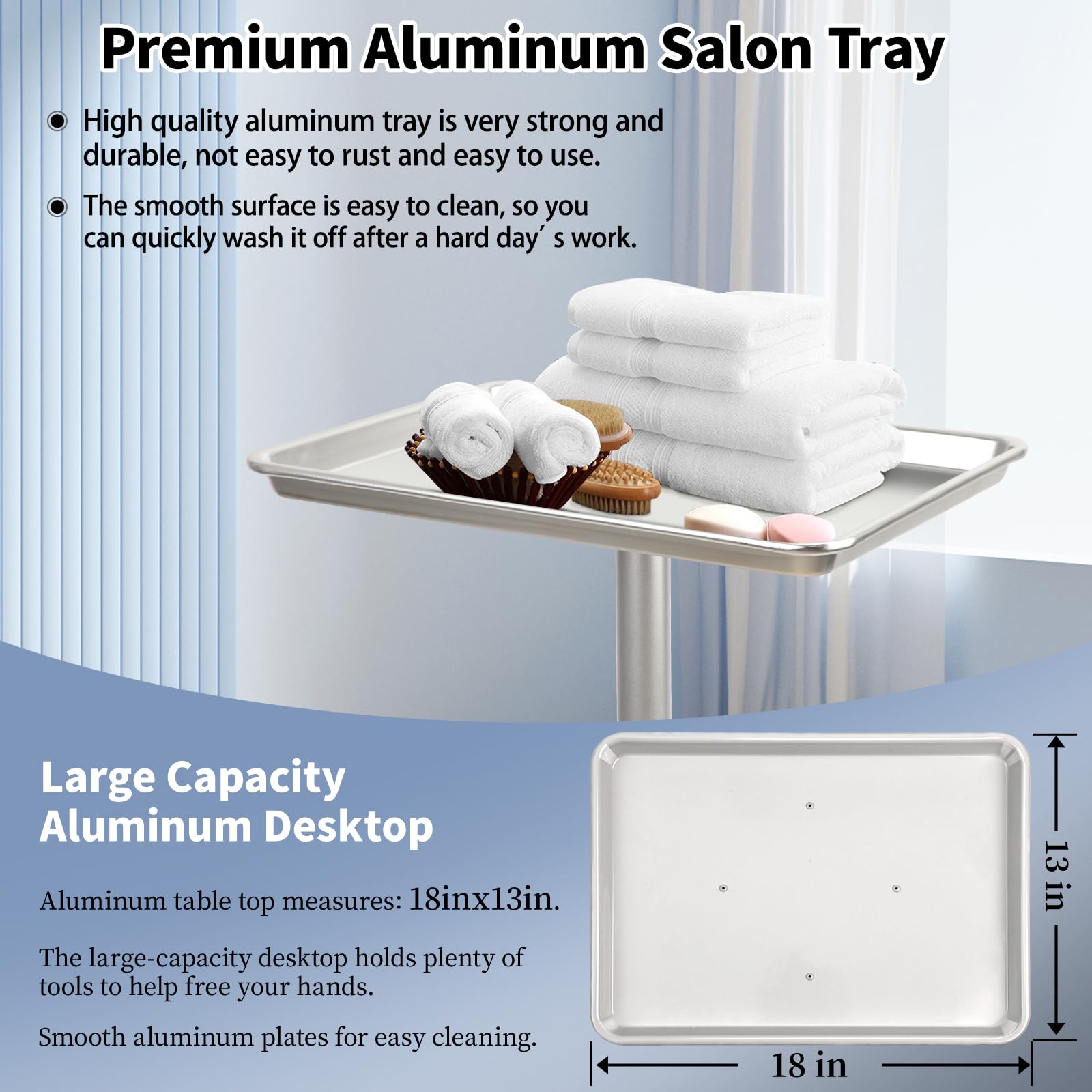 Salon Tray Cart on Wheels-Height Adjustable Color Tray-Salon Service Rolling Tray-Premium Aluminum Color Tray for Hair