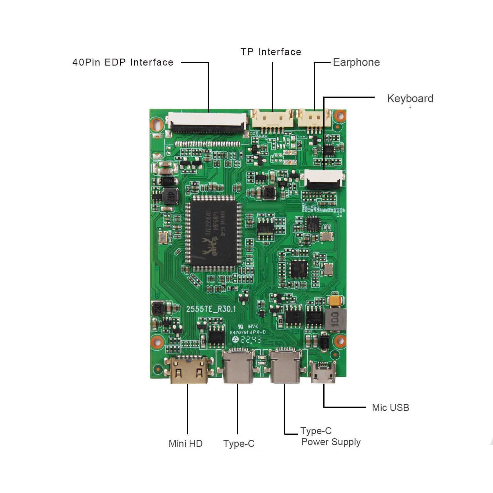 VSDISPLAY Type-C Mini HD-MI LCD Controller Board Works for 12.6'' 1920x515 LCD Display Screen NV126B5M N41/N42