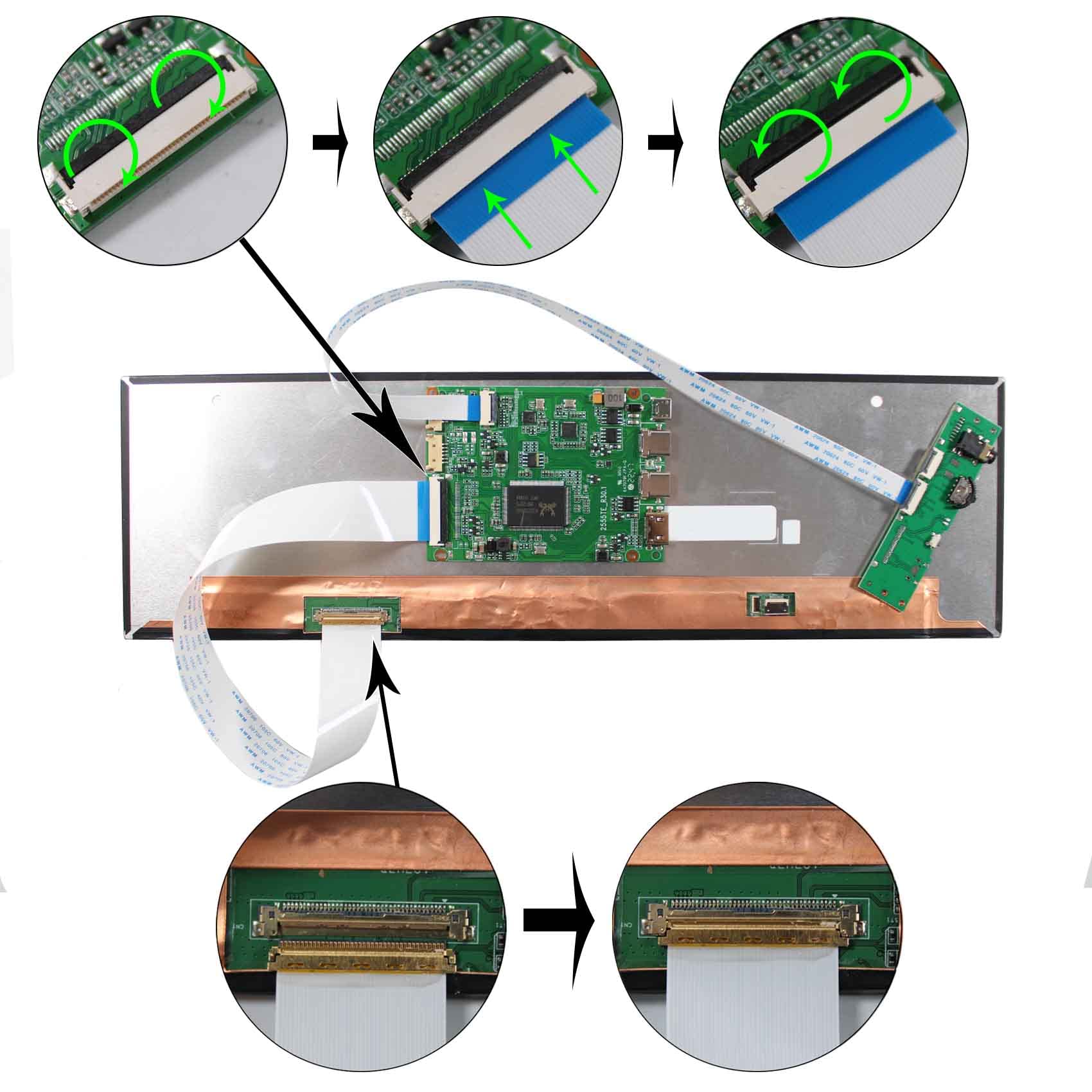 VSDISPLAY Type-C Mini HD-MI LCD Controller Board Works for 12.6'' 1920x515 LCD Display Screen NV126B5M N41/N42