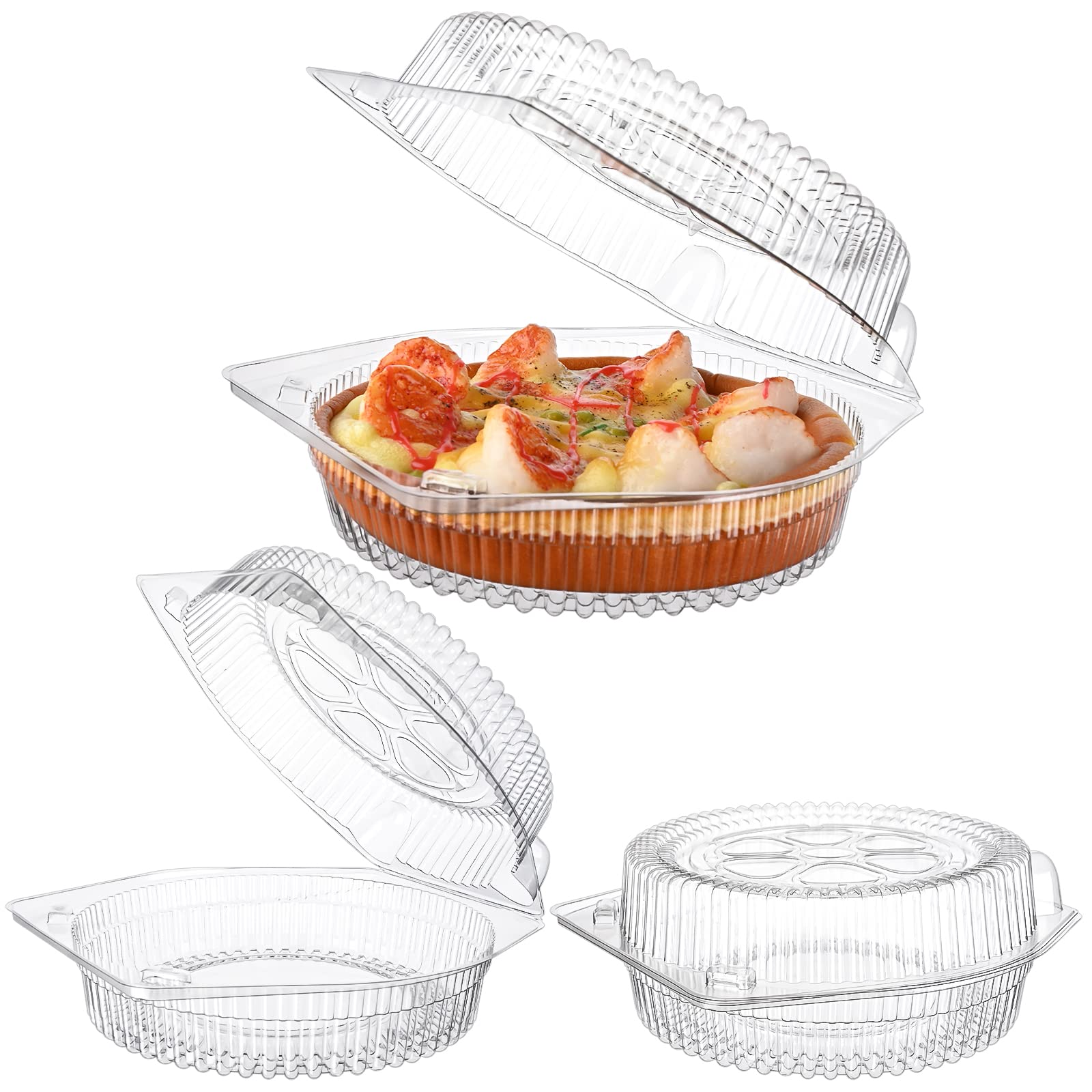 40 Pcs Disposable Pie Keeper Clear Plastic Dessert Containers with Hinged Locking Lids Round Pie Carrier Clamshell Takeout Food Containers for Flan Doughnut Cookies Salads Fruits Vegetables - 6 inch