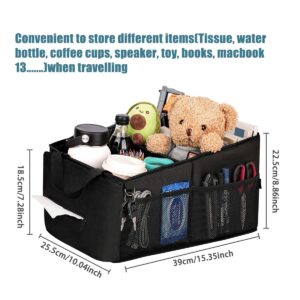 HEYSKAY Back Seat Car Organizer With Tissue Box Passenger Front Seat Organizer Car Caddy Organizer with Coffee Cup Drink Holder Toy Books Storage for Car (Black)