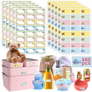 480pcs baby bottle labels for daycare, animal name tag labels baby food labels kids school name stickers self-laminating waterproof write-on name labels for classroom home organizing projects