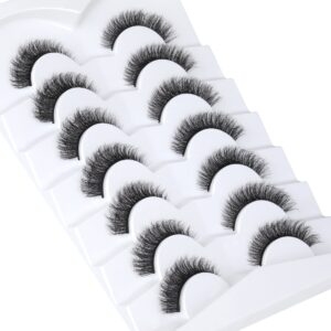 5D Mink Lashes Natural Look False Eyelashes Waved Fluffy Cat Eye Lashes Pack 15mm Short Fake Eyelashes Extension by HeyAlice, 7 Pairs - H07