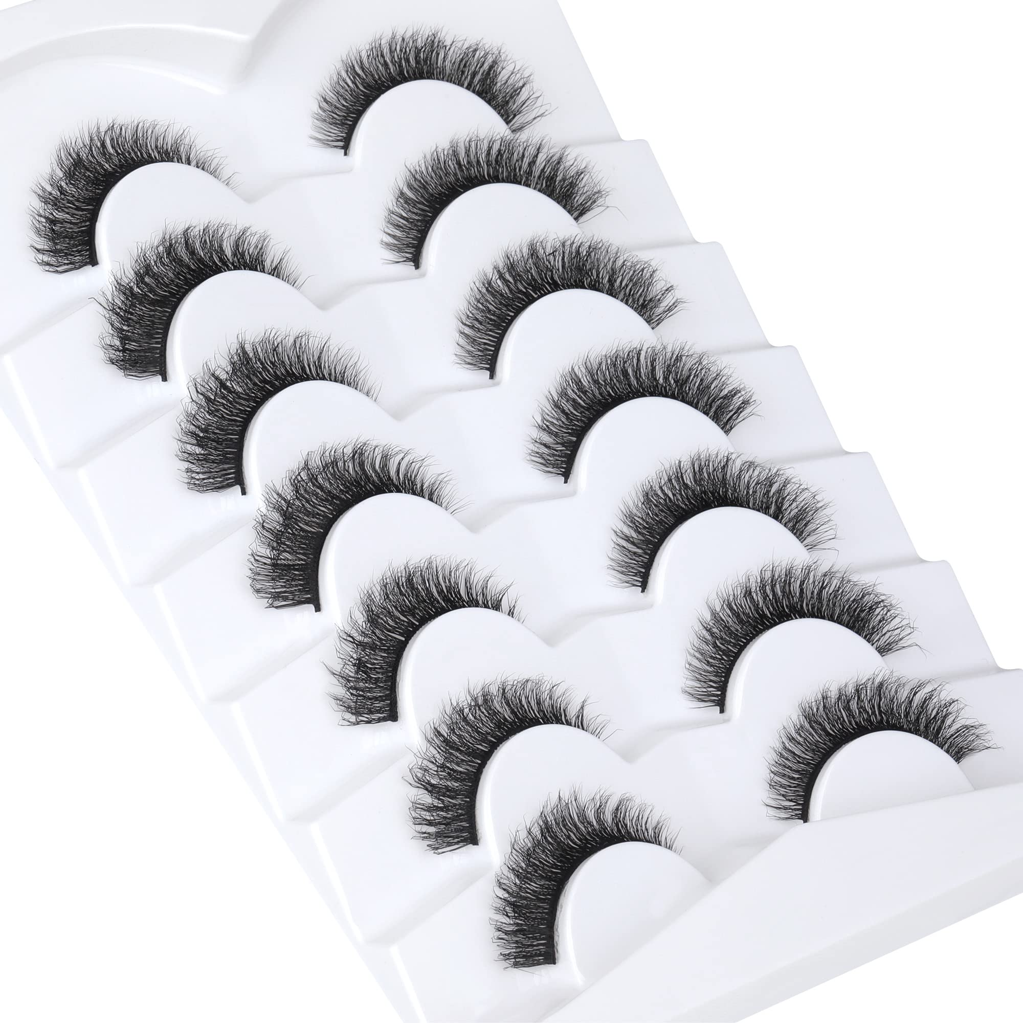 5D Mink Lashes Natural Look False Eyelashes Waved Fluffy Cat Eye Lashes Pack 15mm Short Fake Eyelashes Extension by HeyAlice, 7 Pairs - H07