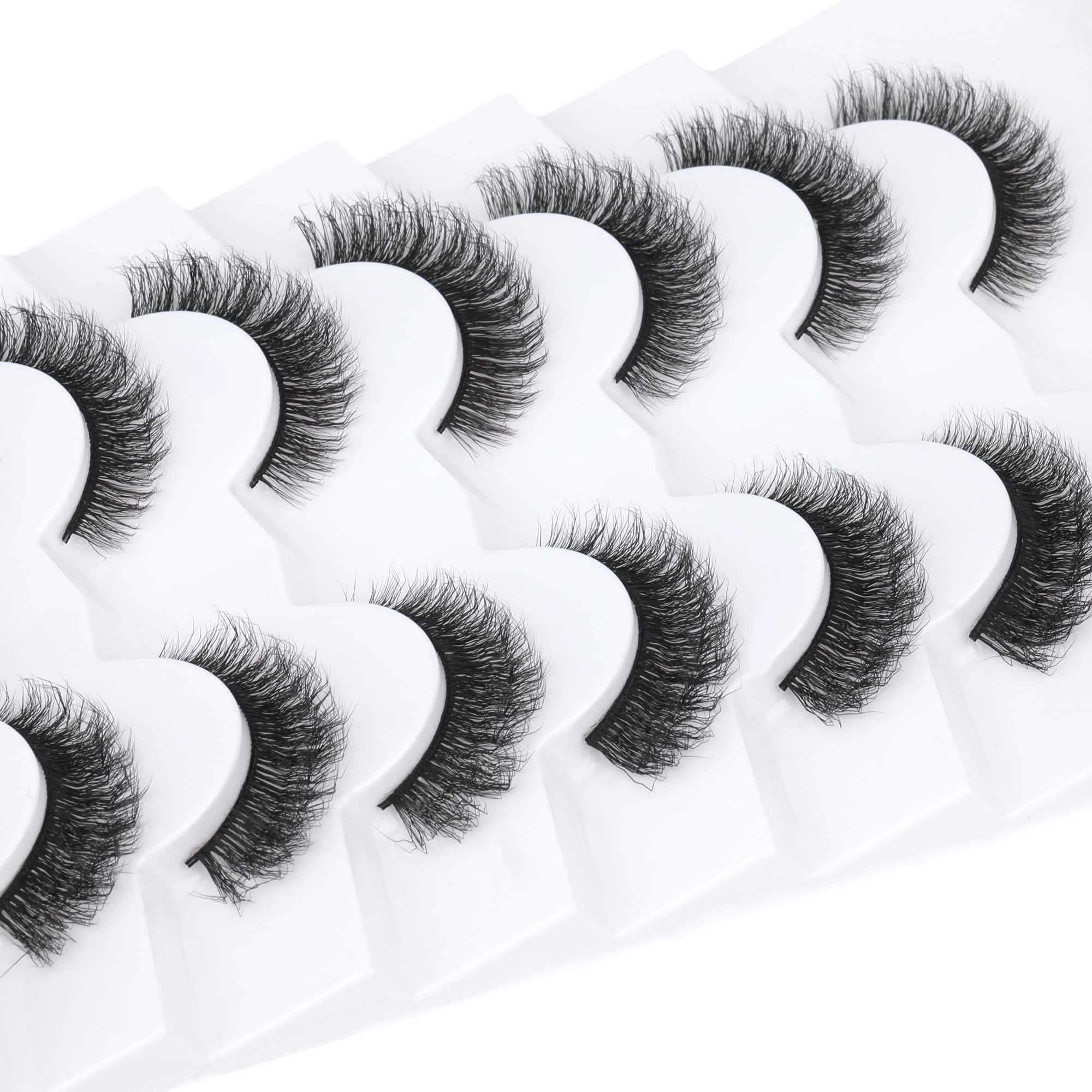 5D Mink Lashes Natural Look False Eyelashes Waved Fluffy Cat Eye Lashes Pack 15mm Short Fake Eyelashes Extension by HeyAlice, 7 Pairs - H07