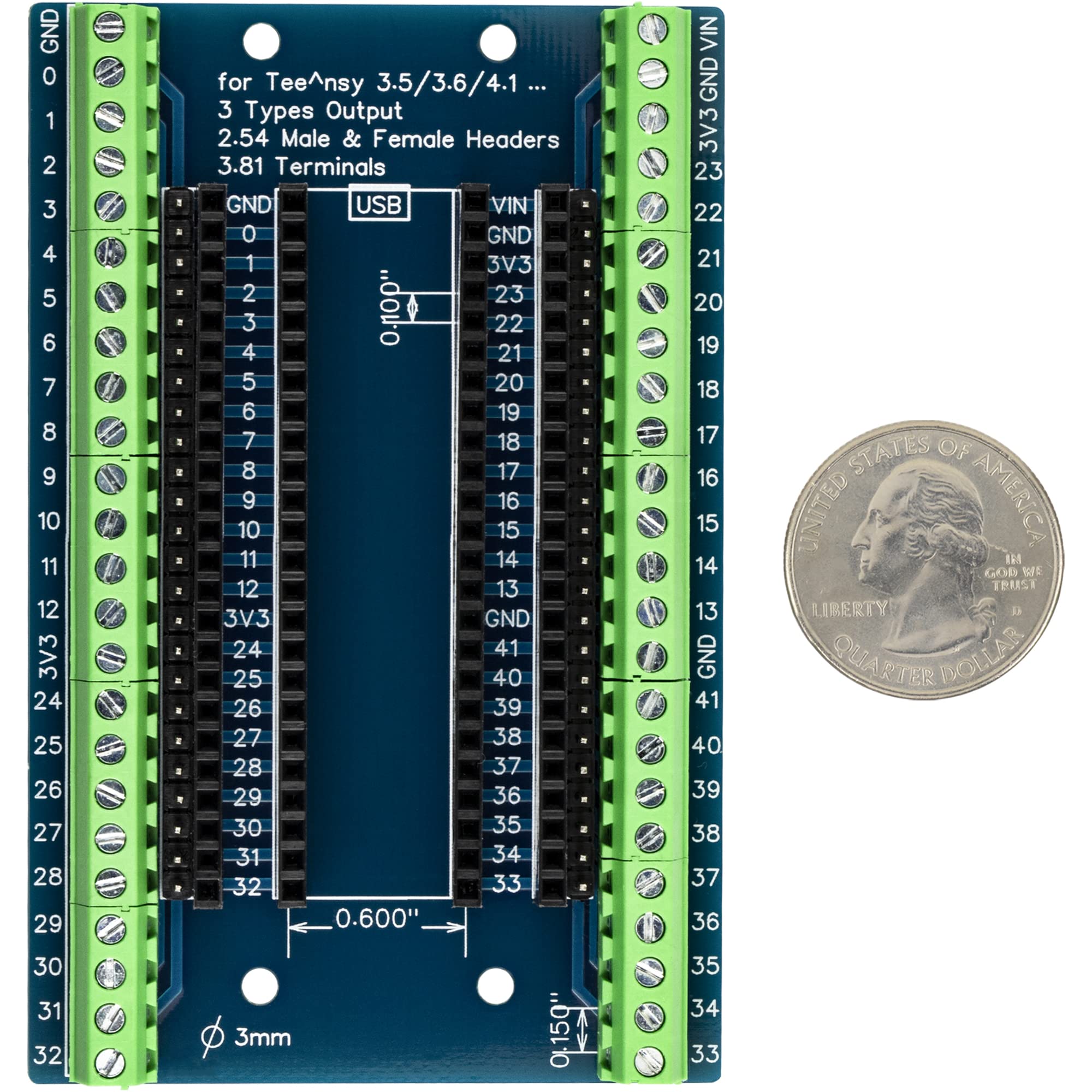 for Teensy 3.5/3.6/4.1 Module Breakout Board 48 Pin 3.81mm / 0.15" Screw Terminal Expansion Board 3 Types Output for Arduino