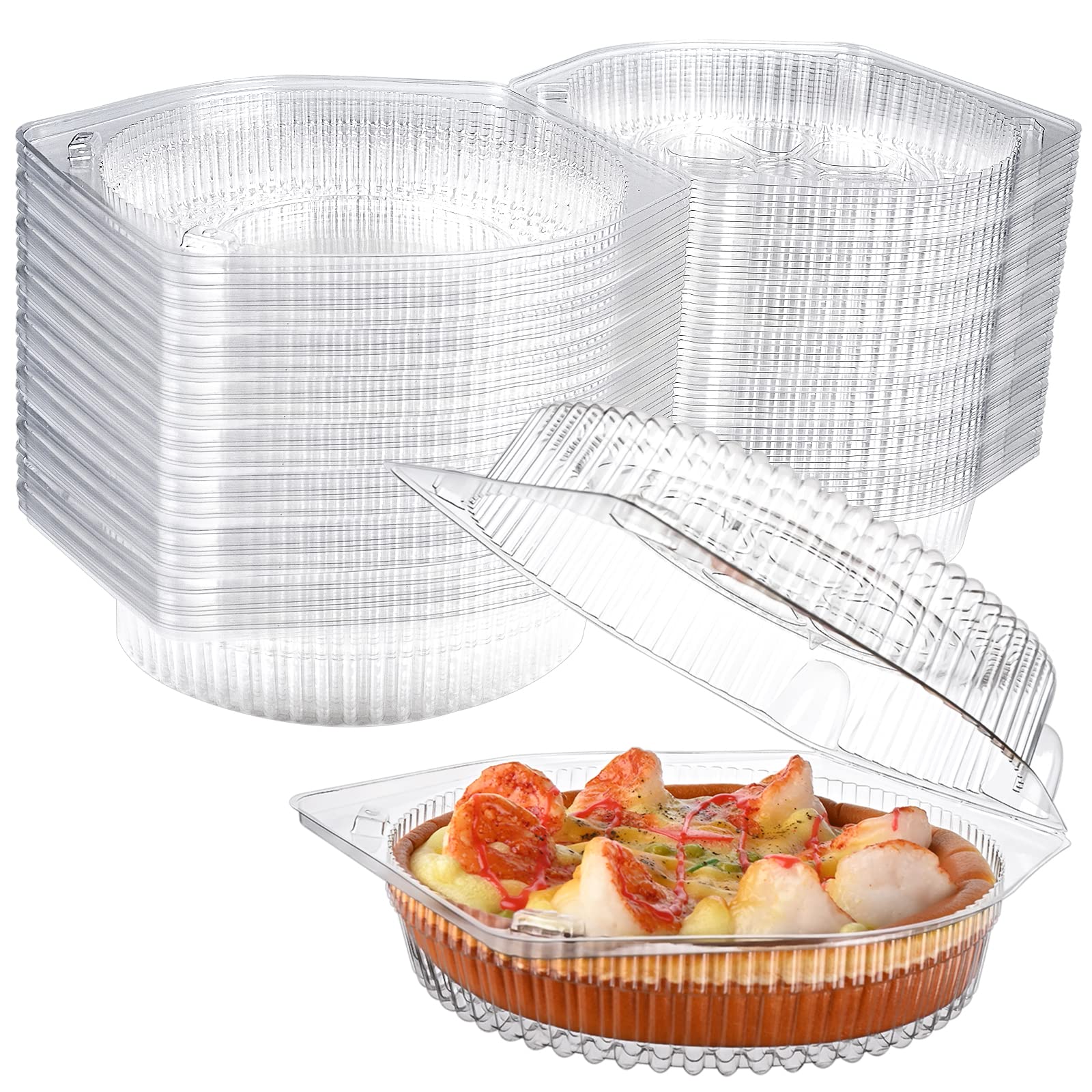 40 Pcs Disposable Pie Keeper Clear Plastic Dessert Containers with Hinged Locking Lids Round Pie Carrier Clamshell Takeout Food Containers for Flan Doughnut Cookies Salads Fruits Vegetables - 6 inch