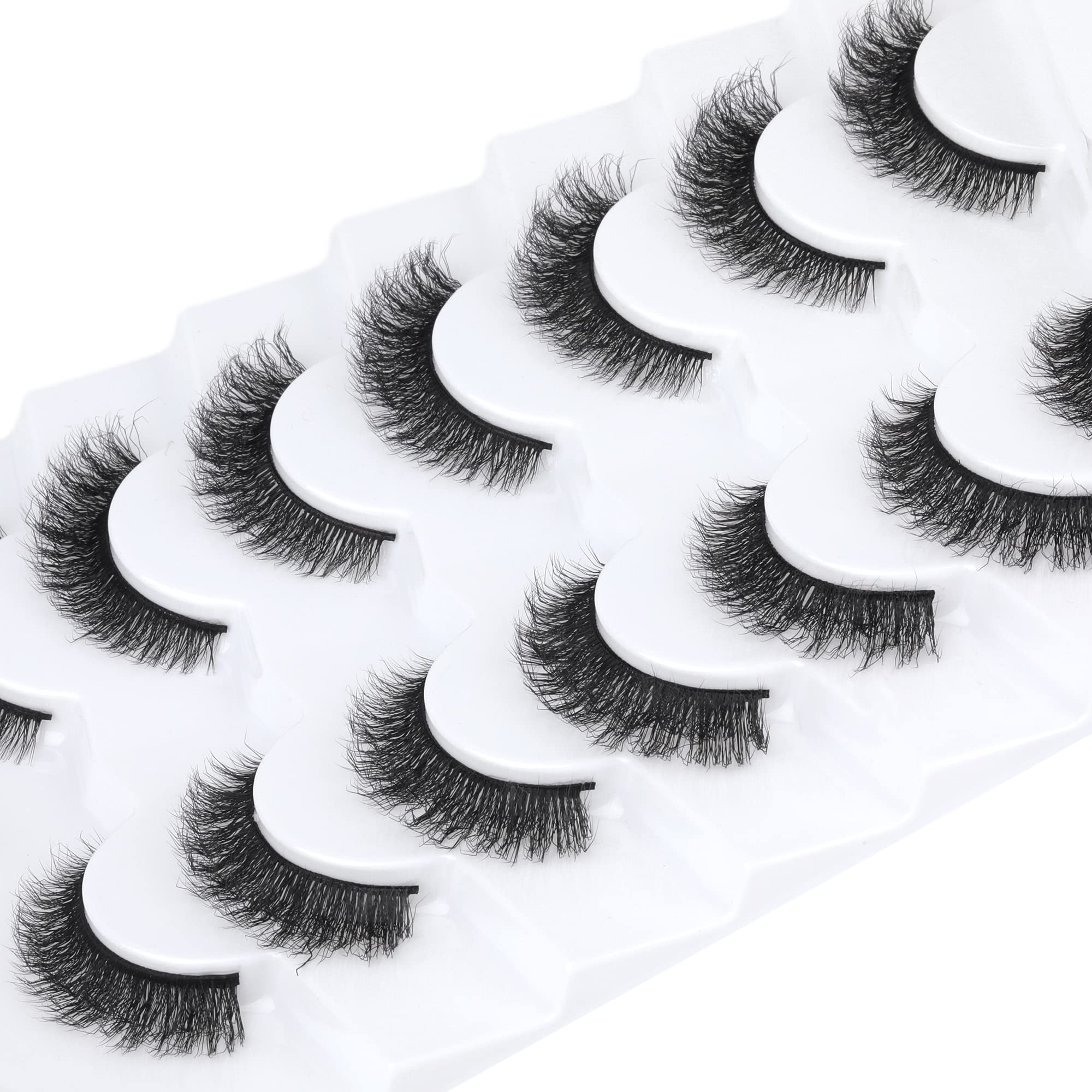 5D Mink Lashes Natural Look False Eyelashes Waved Fluffy Cat Eye Lashes Pack 15mm Short Fake Eyelashes Extension by HeyAlice, 7 Pairs - H07