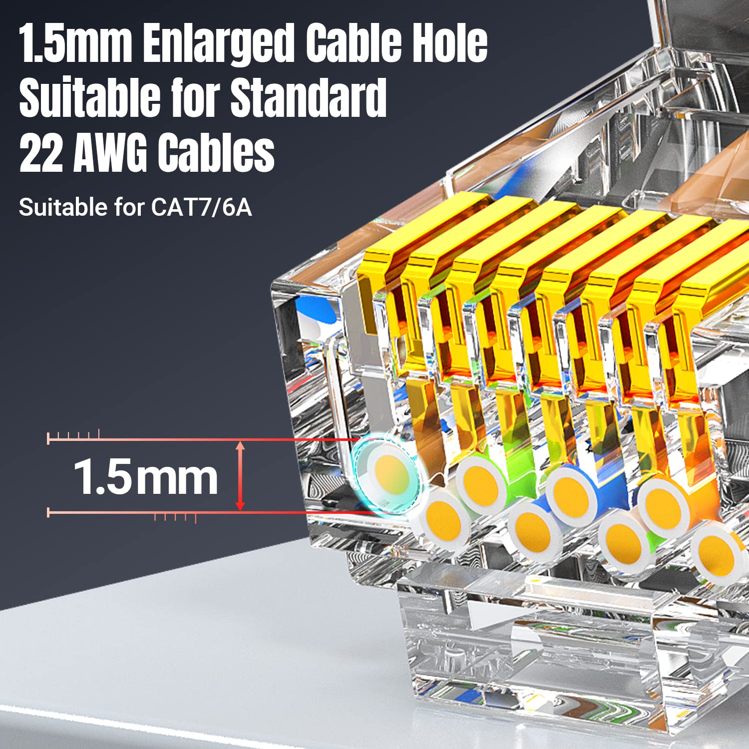 AMPCOM RJ45 CAT7 Connector (10 Pcs), 50u Gold Plated Shielded FTP/STP Nickel Plated Copper Case with Clamp Tail External Ground for 23 AWG Network Cable