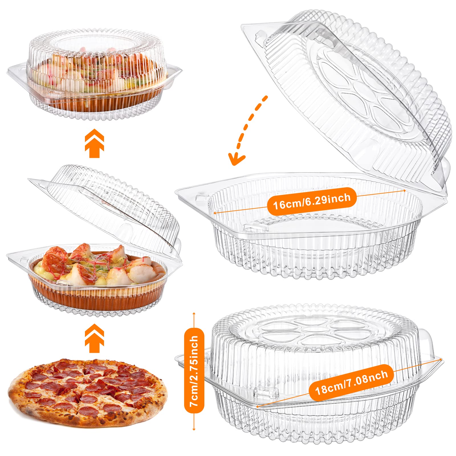 40 Pcs Disposable Pie Keeper Clear Plastic Dessert Containers with Hinged Locking Lids Round Pie Carrier Clamshell Takeout Food Containers for Flan Doughnut Cookies Salads Fruits Vegetables - 6 inch