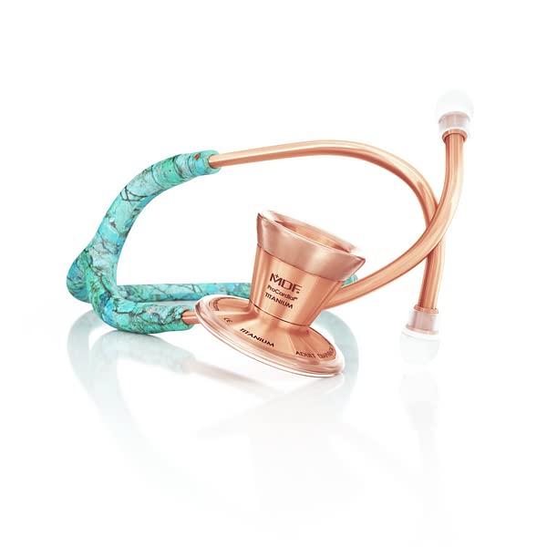 MDF Instruments Engravable ProCardial Cardiology Stethoscope, Lightweight Titanium Personalized Custom, Turquoise Tube, Rose Gold Chestpiece-Headset, MDF797TTQRG