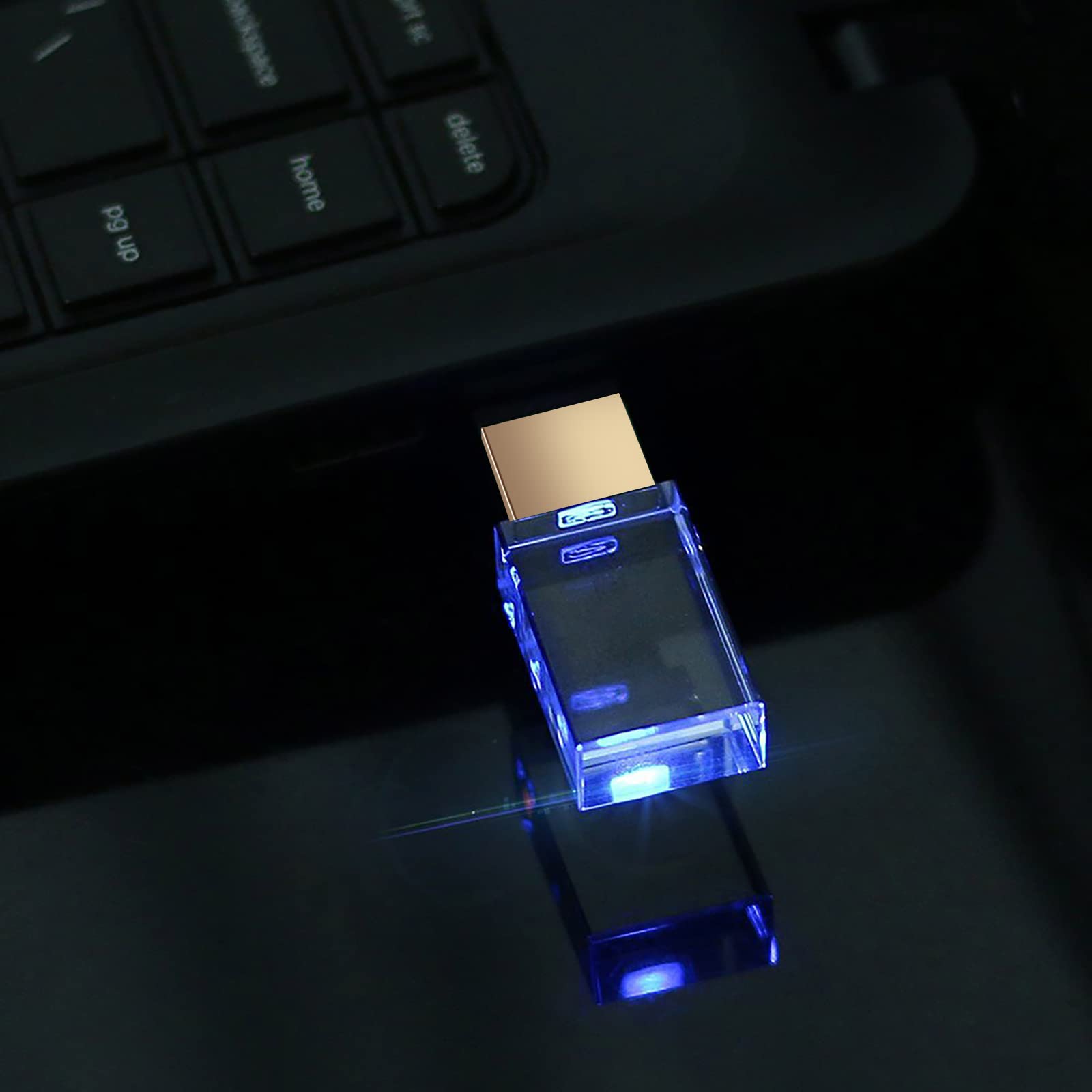 USB Flash Drive128GB 2.0 Flash Memory with Blue Light Crystal Glass Fashionable Crystal Stone Cute Small Compact Portable Waterproof Dustproof Memory Stick USB Pendrive Rectangle Shape Gold