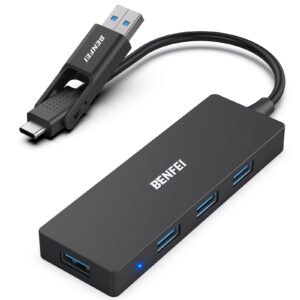 benfei 4-port usb 3.0 ultra flat data hub, usb c hub with 4 ports usb 3.0 adapter, 3.0 usb splitter 5gbps compatible with iphone 15 pro/max macbook pro/air 2023, ipad pro, imac s23, xps 17, etc