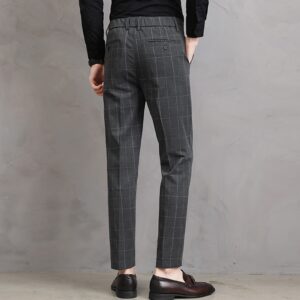 Men's Plaid Business Comfort Pant Casual Straight Fit Tapered Suit Pant Classic Lightweight Loose Fit Trousers (Dark Grey,38)