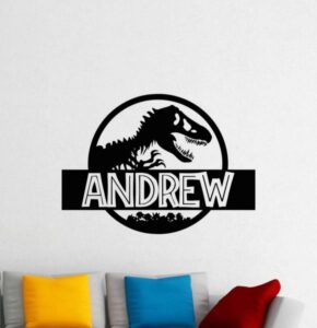 dinosaur wall decal custom name vinyl sticker personalized t-rex decals tyrannosaurus rex wall art nursery decor car decals window door sign peel and stick decal dinosaur world poster print zz81