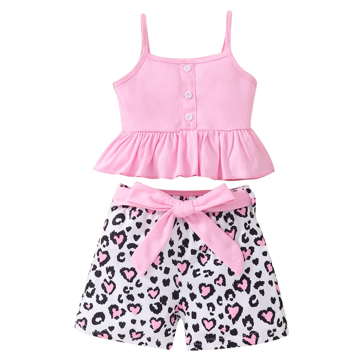 Toddler Baby Girls' Clothing Sets Leopard Valentine's Day Summer Outfits Pink Top Girl Cheetah Heart Print Short Animal Vacation Clothes 3T (682)