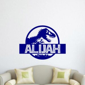 Dinosaur Wall Decal Custom Name Vinyl Sticker Personalized T-Rex Decals Tyrannosaurus Rex Wall Art Nursery Decor Car Decals Window Door Sign Peel and Stick Decal Dinosaur World Poster Print zz81