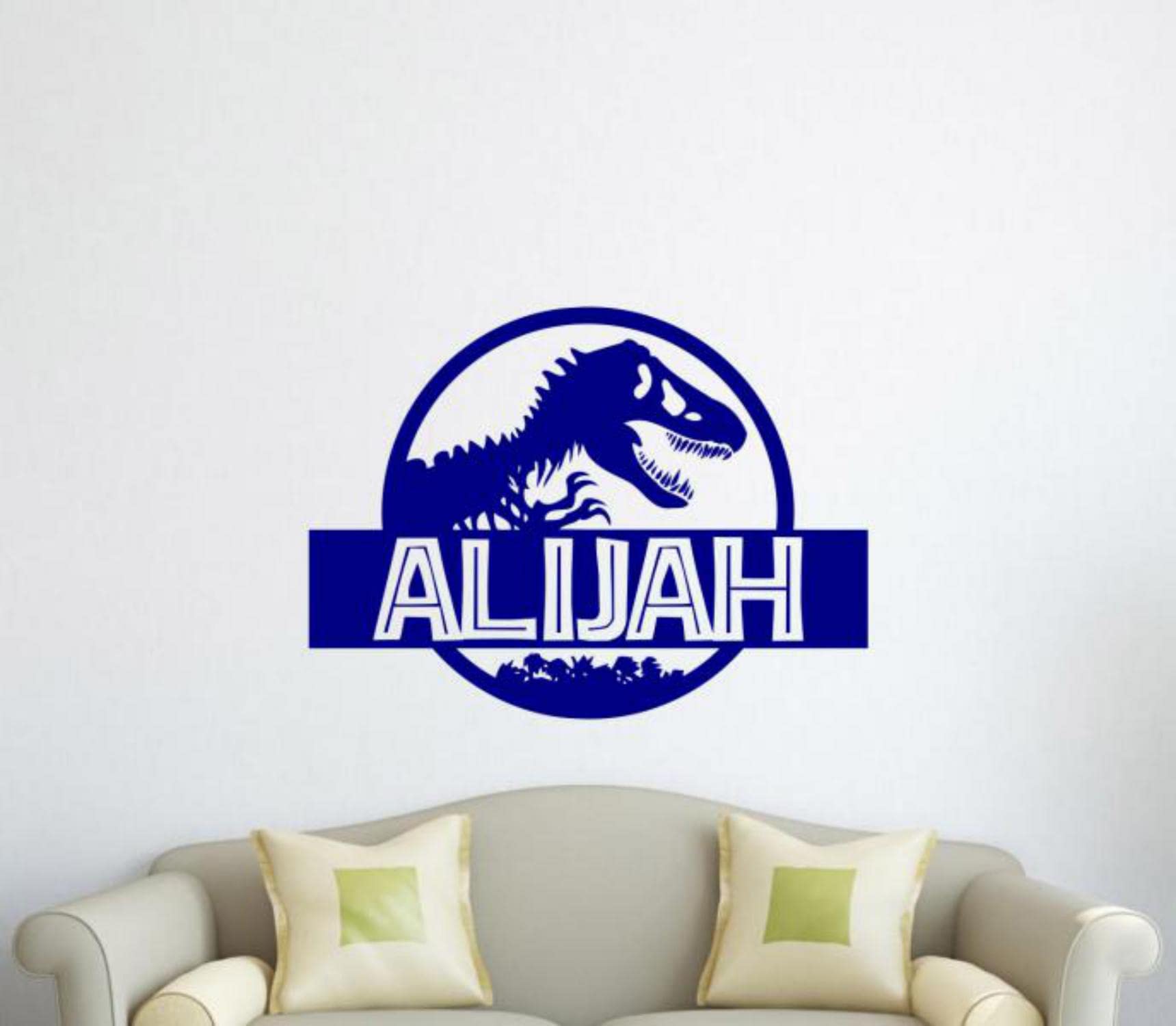 Dinosaur Wall Decal Custom Name Vinyl Sticker Personalized T-Rex Decals Tyrannosaurus Rex Wall Art Nursery Decor Car Decals Window Door Sign Peel and Stick Decal Dinosaur World Poster Print zz81