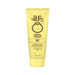 sun bum kids spf 50 sunscreen clear body lotion | broad spectrum water-resistant sunblock with vitamin e | wet or dry skin application | hawaii 104 act compliant (octinoxate & oxybenzone free) | 6 oz