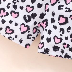 Toddler Baby Girls' Clothing Sets Leopard Valentine's Day Summer Outfits Pink Top Girl Cheetah Heart Print Short Animal Vacation Clothes 3T (682)