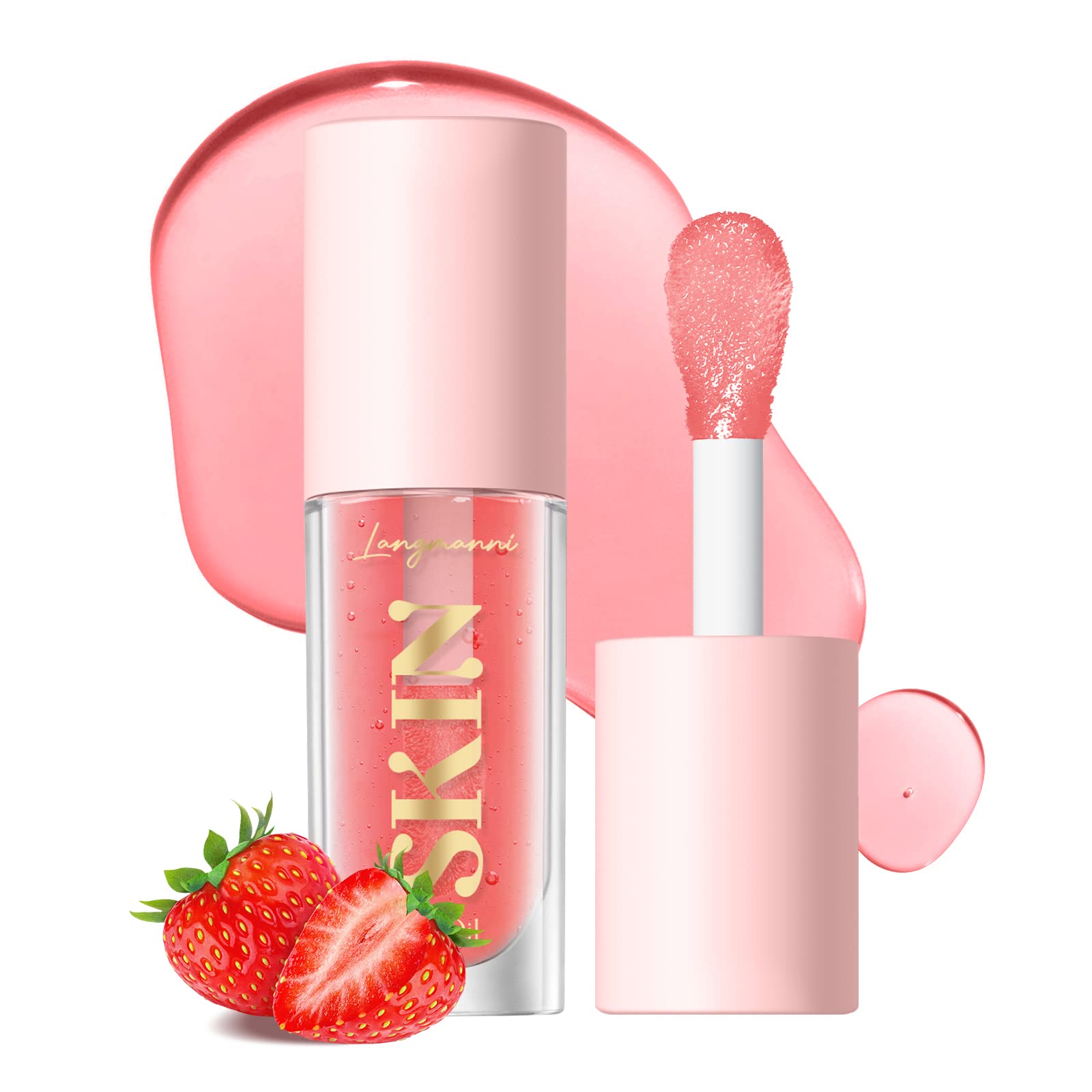 BANGFENG 2Pack Non-sticky Lip Oil, Moisturizing Glossy/Shiny Lip Gloss Oil PlumpingTint, Hydrating Lip Gloss Lip Balm, Long Lasting Nourishing Fruit Flavoure Lip Oils(Strawberry + Coconut)